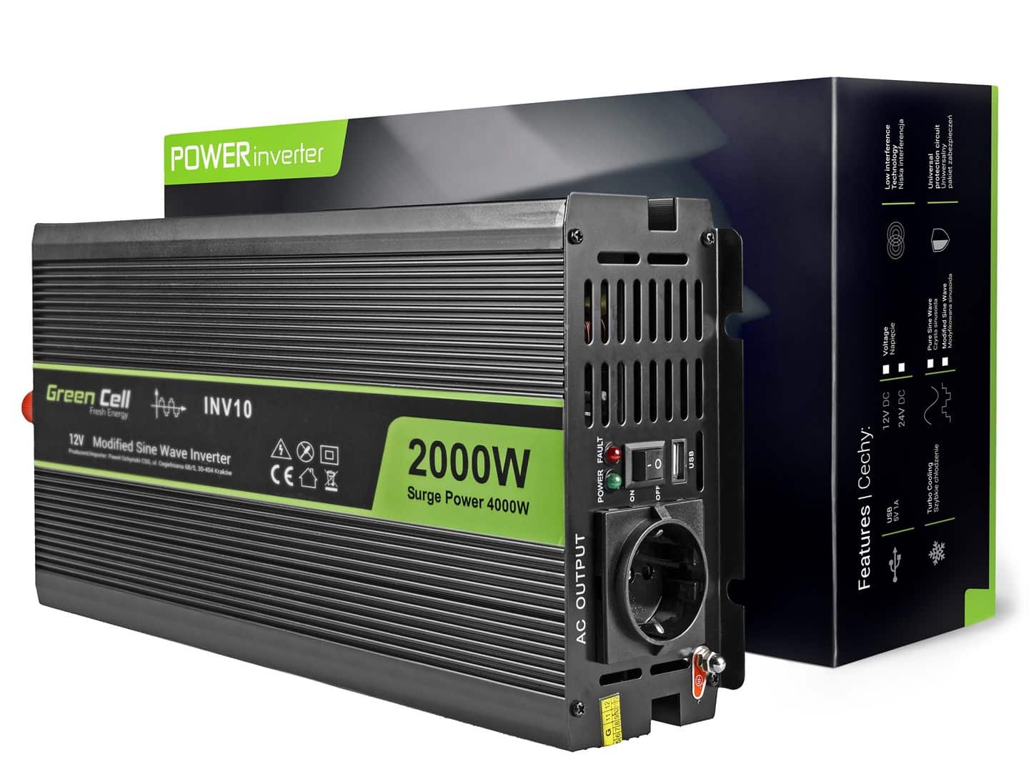 GREEN CELL PRZETWORNICA INV10 12V-230V 2000W/4000W — zdjęcie 1 z 5