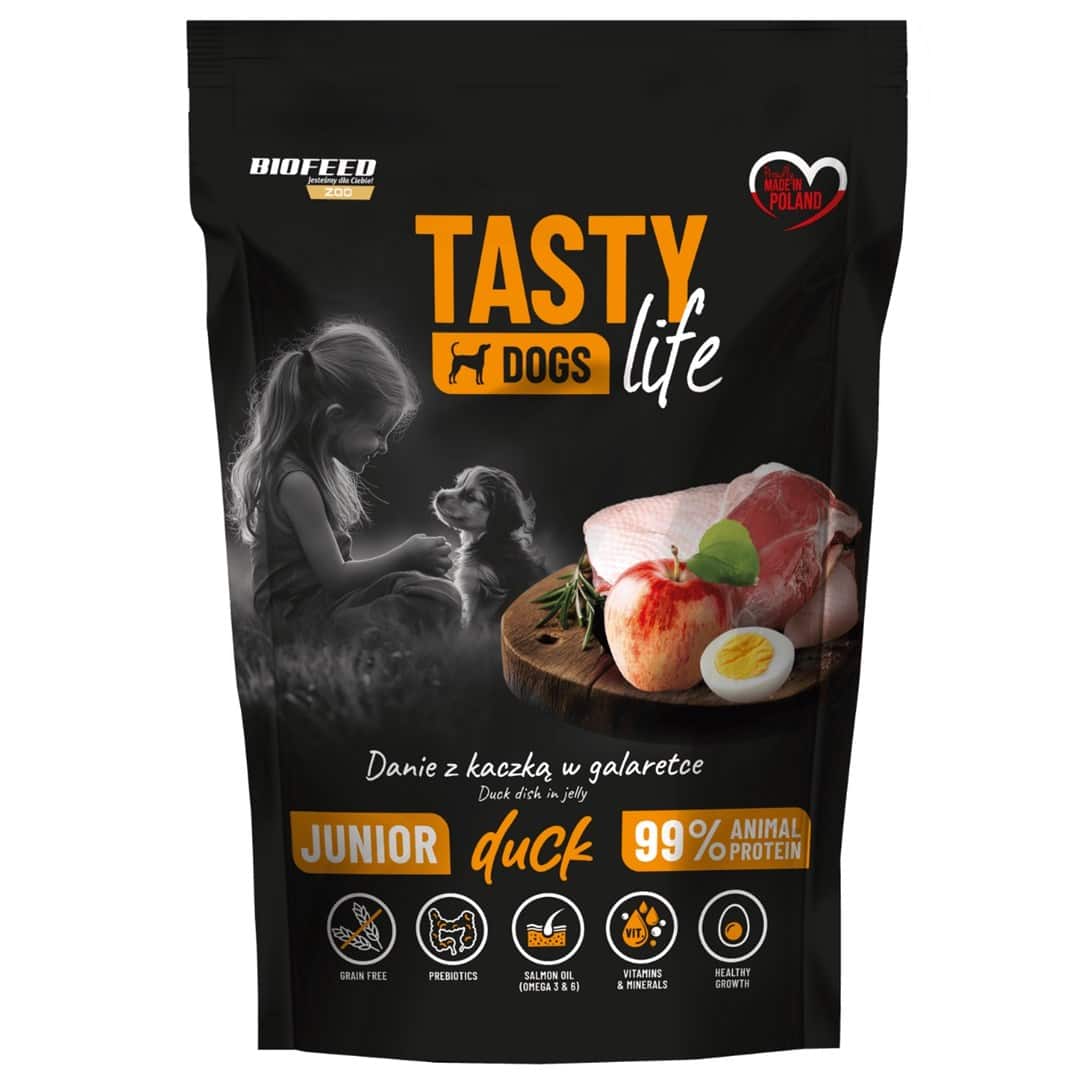 BIOFEED Tasty dog life Junior Mini Kaczka 90% Saszetka 150g