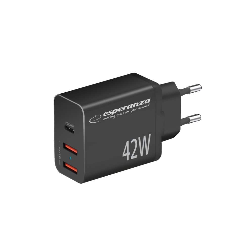 ESPERANZA ŁADOWARKA SIECIOWA 42W USB-C PD 30W / 2X USB-A 12W EZC106K — zdjęcie 1 z 3