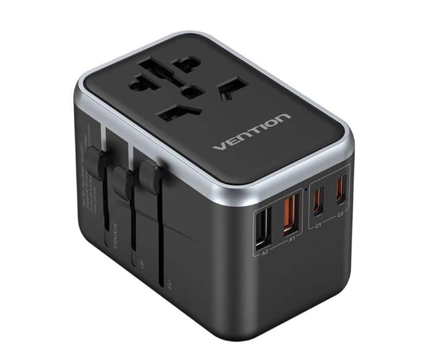 Uniwersalny adapter podróżny z ładowarką Vention 65W GaN 2x USB-A 2x USB-C czarny — zdjęcie 1 z 8