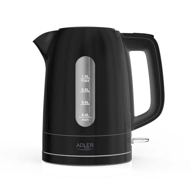 Czajnik elektryczny ADLER AD 1380b czarny, 1 l, 1850 W, obrotowa podstawa — zdjęcie 1 z 8