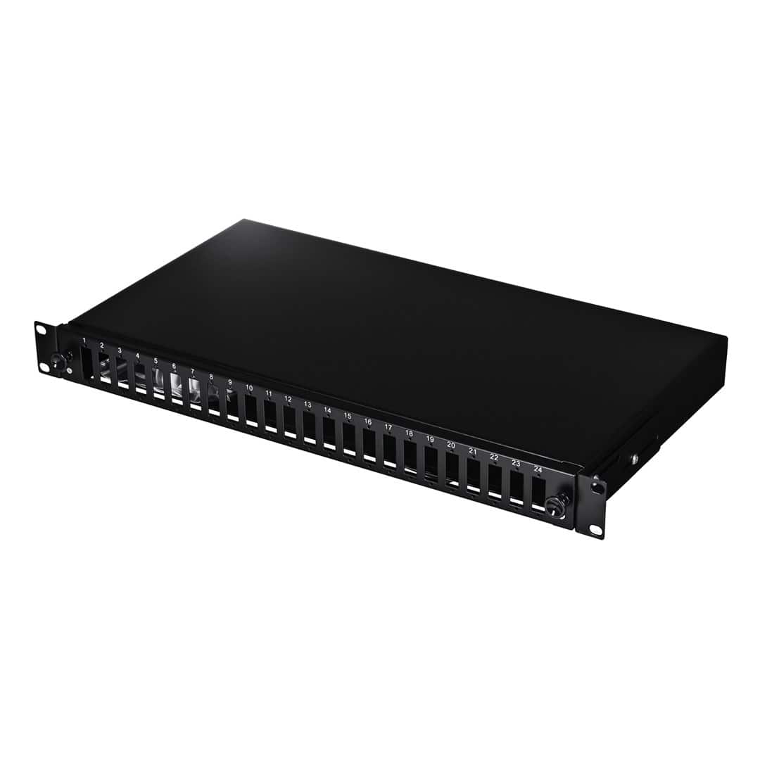 Alantec Przełącznica światłowodowa 24xSC duplex / 24xLC quad 19" 1U z płytą czołową oraz akcesoriami montażowymi (dławiki, opaski), wysuwalna (FOP-1U-24SCD-C) — zdjęcie 1 z 3