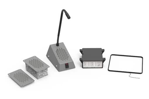 CONTACTA INTERKOM STS-K003L-G, ZESTAW (WZMACNIACZ, MODUŁ DLA INTERESANTA, ORAZ OBSŁUGI, ZASILACZ, PĘTLA INDUKCYJNA), SZARY — zdjęcie 1 z 7