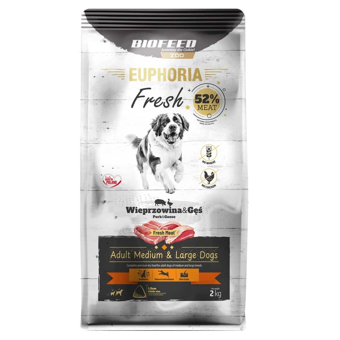BIOFEED Euphoria Fresh Meat Adult Medium & Large Wieprzowina i Gęś 2kg