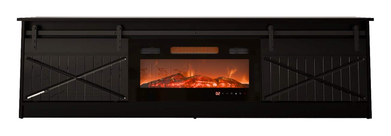 Szafka RTV GRANERO+ kominek 200x56,7x35 czarny — zdjęcie 1 z 2