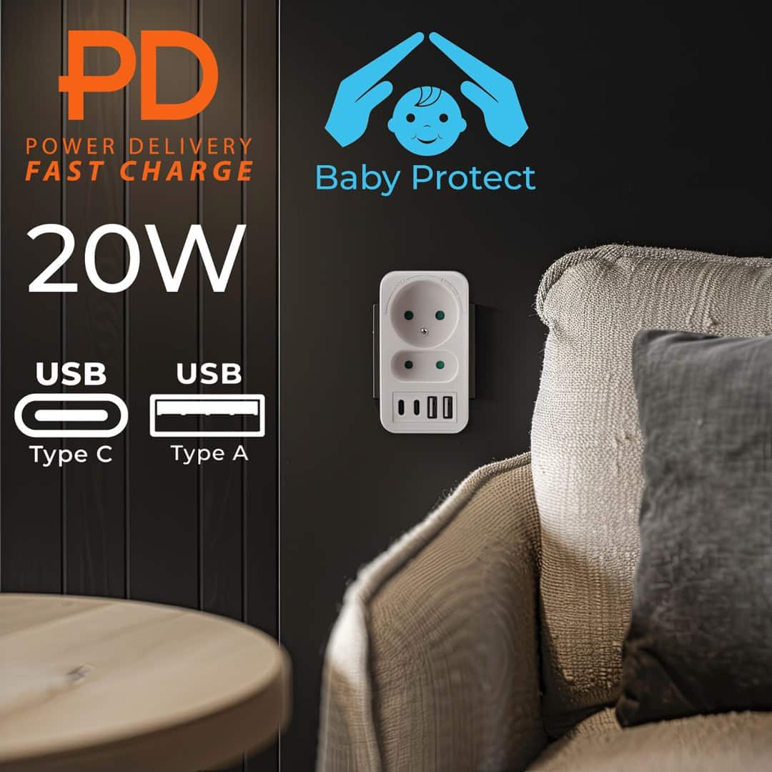 MACLEAN GNIAZDKO PRĄDOWE X2 + 4XUSB MCE249 F/W — zdjęcie 1 z 8