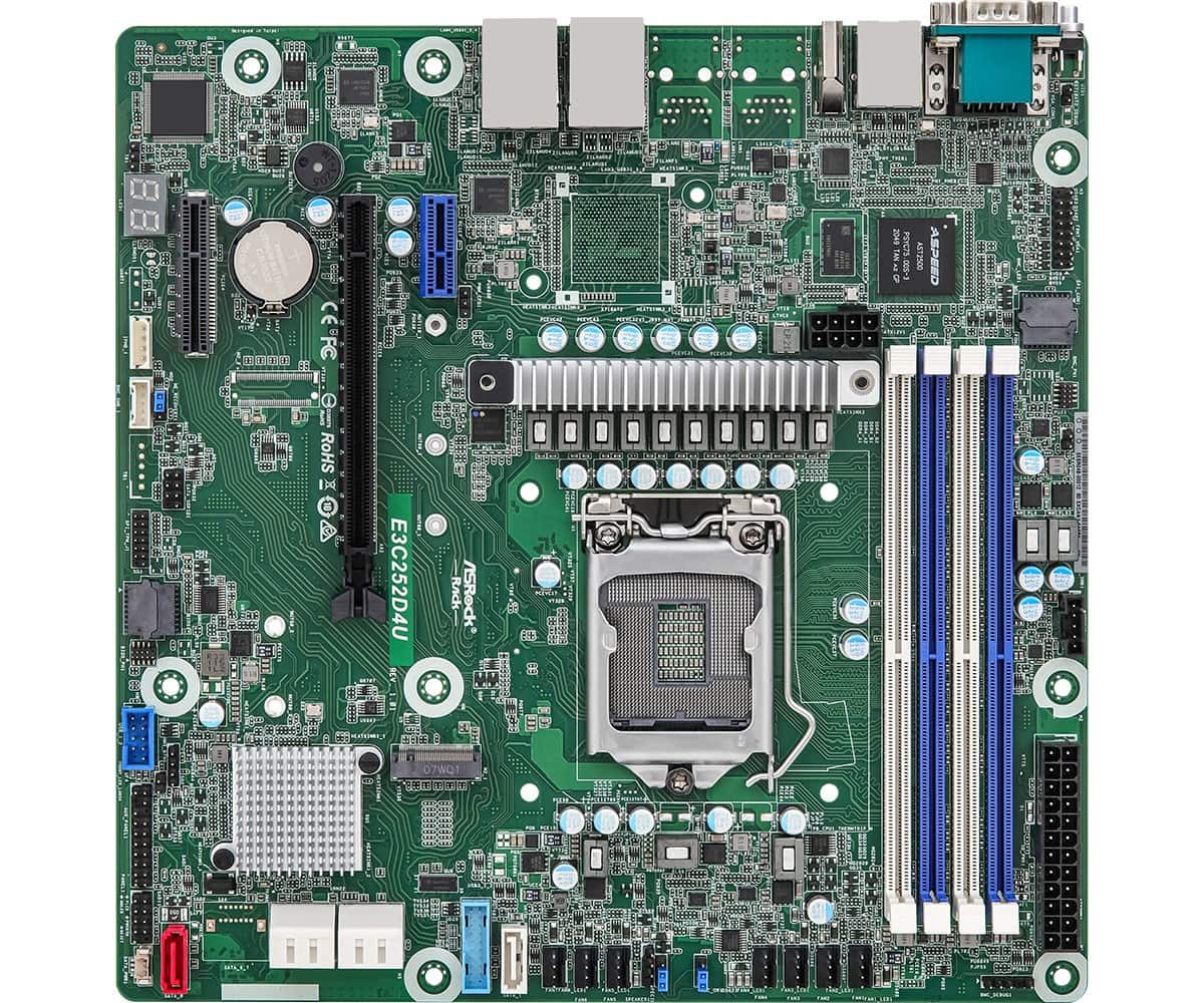 Płyta główna ASRock E3C252D4U 1x LGA1200 Intel Xeon E-23XX C252 (4xDIMM, SATA, 1xM.2, 2x1GbE, IPMI) — zdjęcie 1 z 4