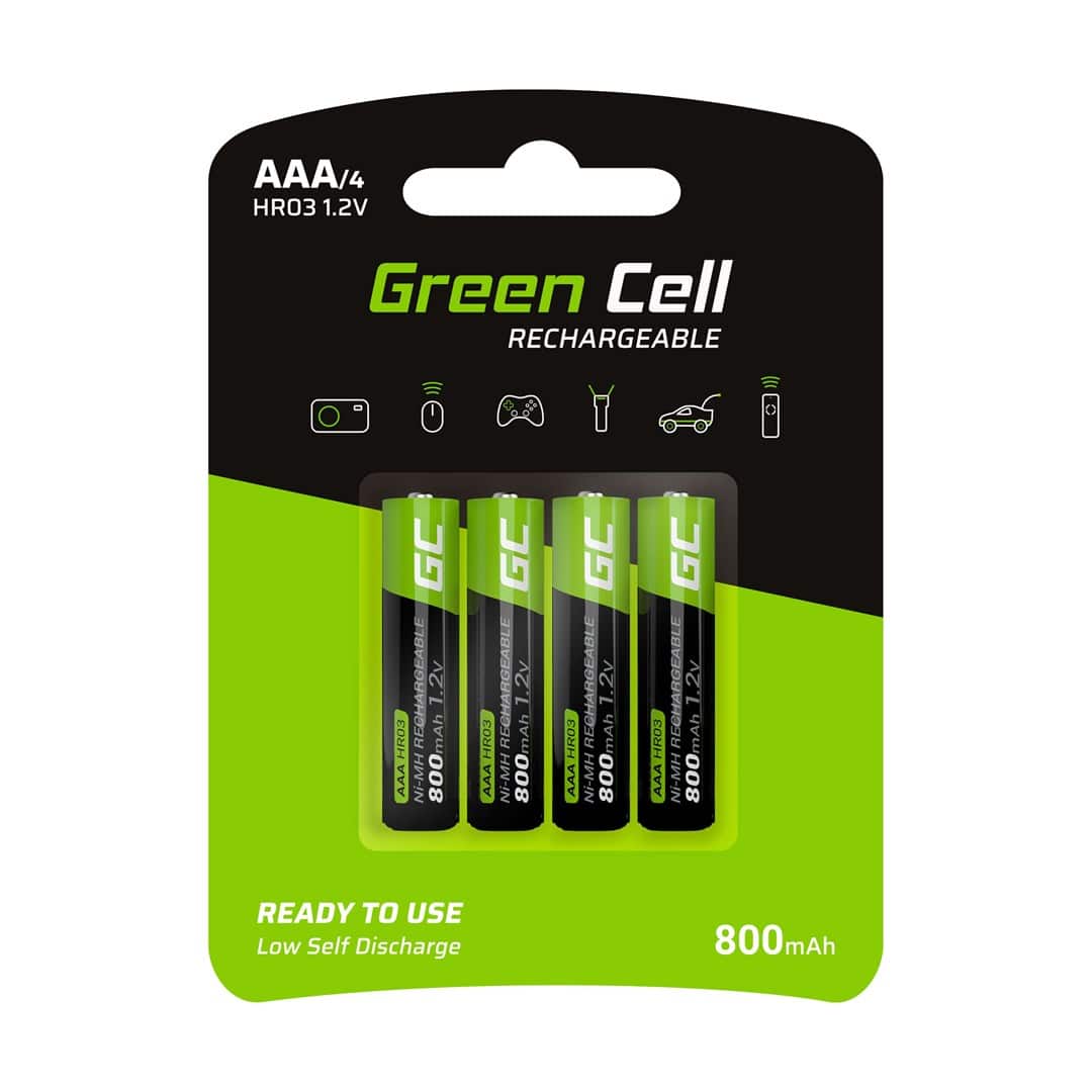 GREEN CELL AKUMULATORKI PALUSZKI 4X AAA R3 800MAH — zdjęcie 1 z 3
