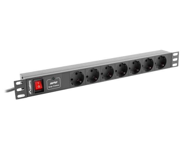 Listwa RACK, zasilająca Lanberg PDU-07F-0200-IEC-BK (7 x UTE; 10 A; 2m; kolor czarny) — zdjęcie 1 z 4