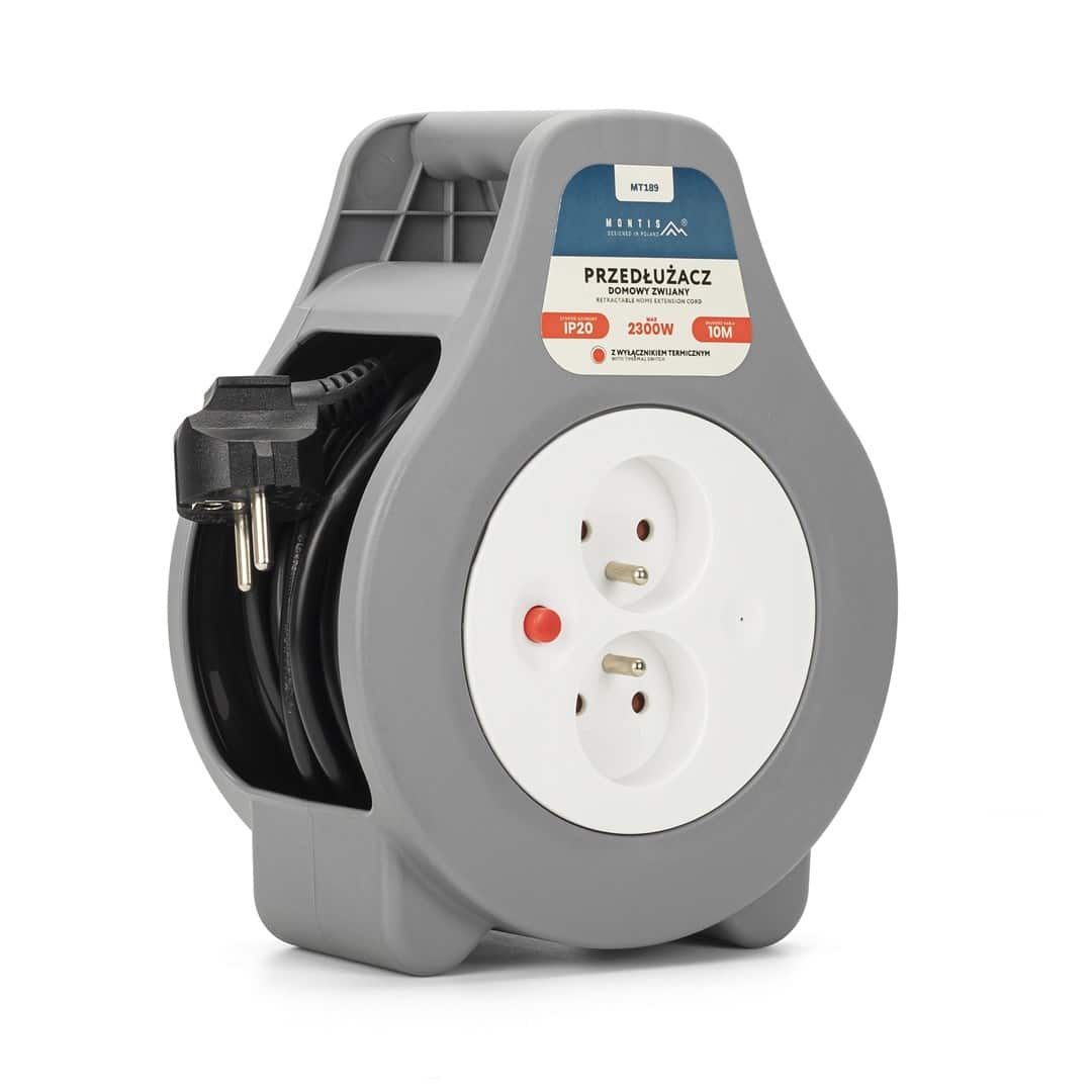 MONTIS PRZEDŁUŻACZ DOMOWY ZWIJANY 10M SZARY MT189 — zdjęcie 1 z 5