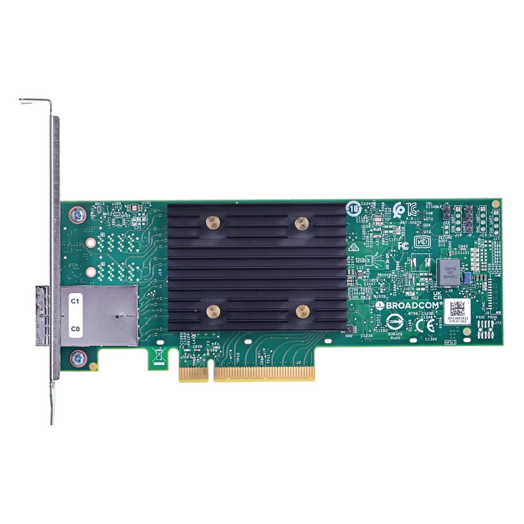 Broadcom HBA 9500-8e 12Gb/s SAS/SATA/NVMe PCIe 4.0, 2 x4 SFF-8644 (ext HD) — zdjęcie 1 z 2