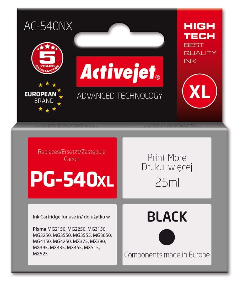 Activejet AC-540NX Tusz (zamiennik Canon PG-540XL; Supreme; 25 ml; czarny) — zdjęcie 1 z 2