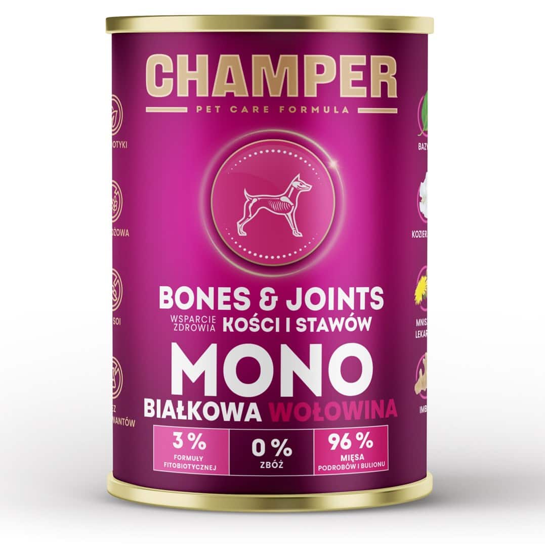 CHAMPER BONES&JOINTS MONOBIAŁKOWA wołowina mokra karma dla psa 400g