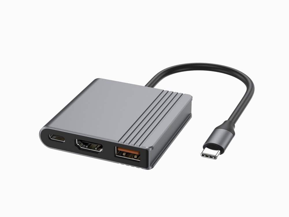 GEMBIRD MULTI ADAPTER USB TYPU C 3 W 1 (PORT USB + HDMI + WIDEO USB-C), KOLOR SZARY — zdjęcie 1 z 5