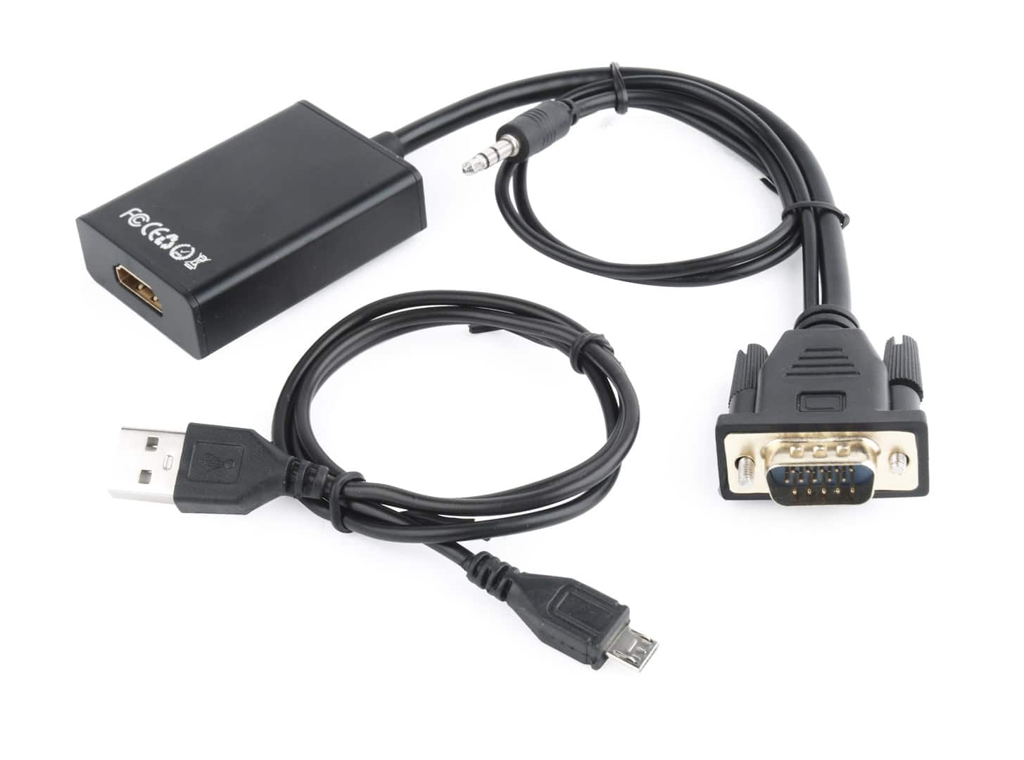 Adapter GEMBIRD A-VGA-HDMI-01 (HDMI F - D-Sub (VGA), Jack stereo 3,5 mm, USB 2.0 M; 0,15m; kolor czarny) — zdjęcie 1 z 4