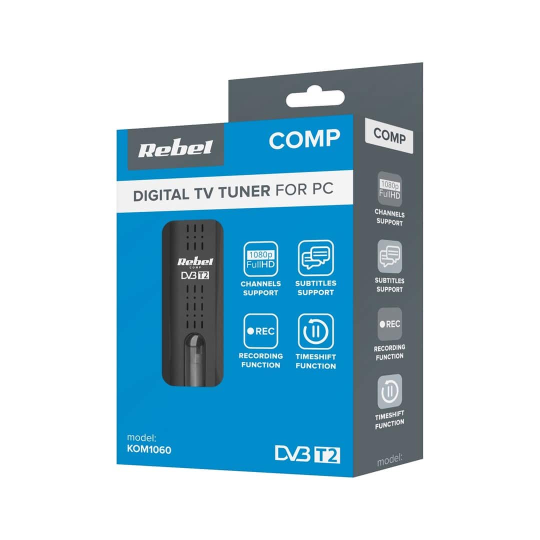 REBEL COMP TUNER CYFROWY USB DVB-T2 H.265 HEVC — zdjęcie 1 z 4