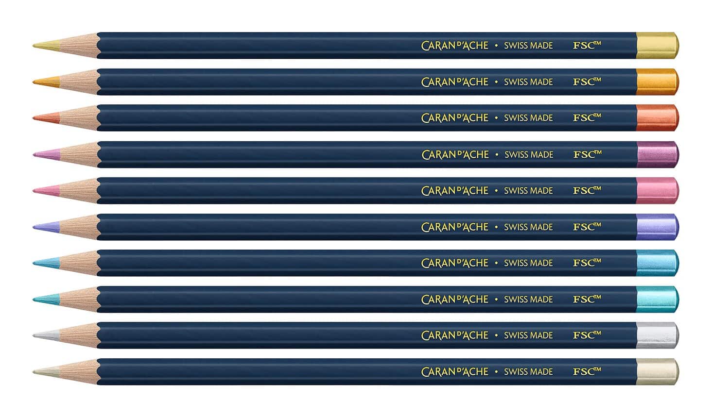 CARAN D'ACHE Kredki Cosmic Blue, 10 metalicznych kredek z drewna cedrowego w gwieździstym pudełku. — zdjęcie 1 z 6