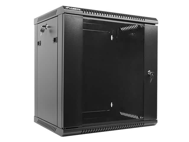 Szafa rack Lanberg WF01-6412-10B (12U; 635mm / 600mm / 450 mm; wisząca; Szklane; 19''; kolor czarny) — zdjęcie 1 z 5