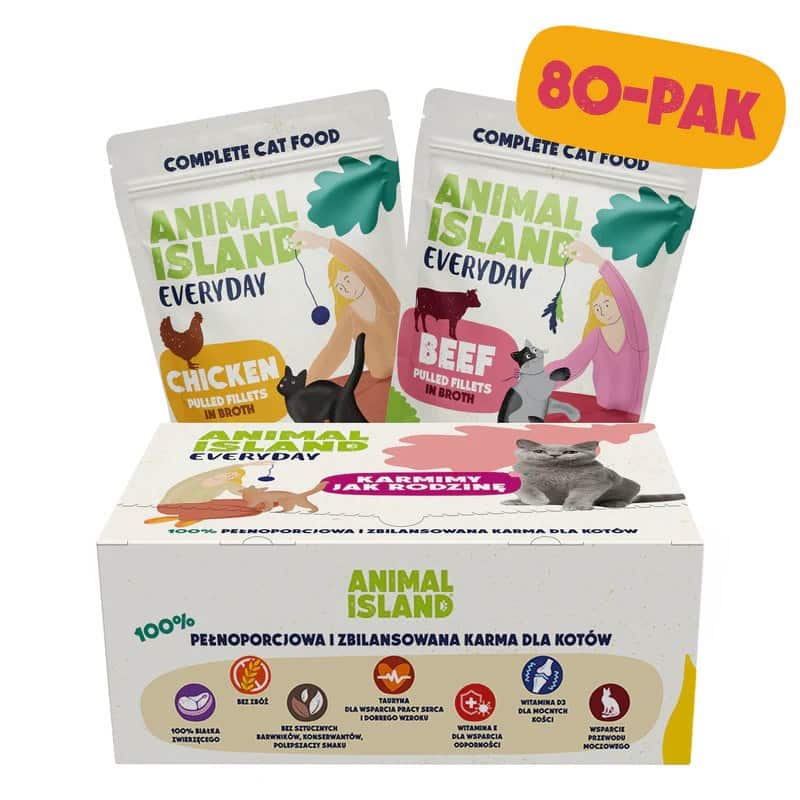 ANIMAL ISLAND wołowina/kurczak w rosole dla kota 80x85g — zdjęcie 1 z 2