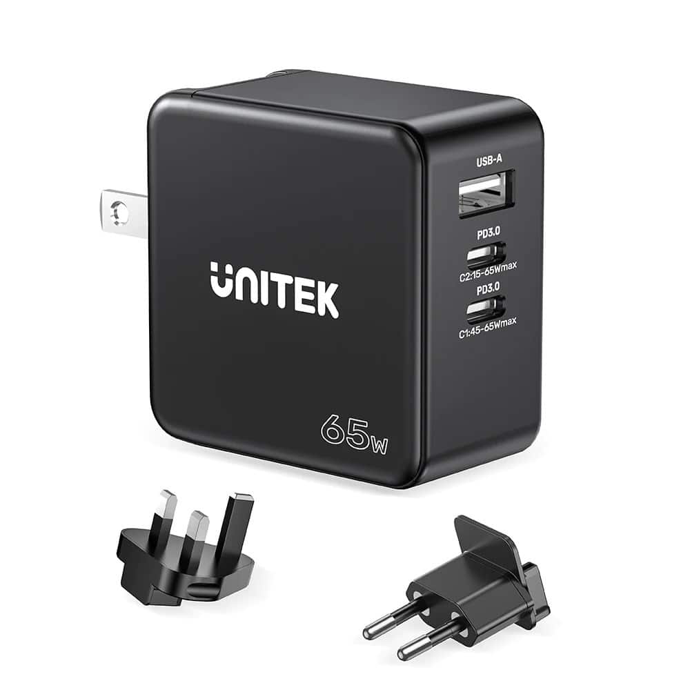 UNITEK ŁADOWARKA GAN PD 65W 2X USB-C, USB-A — zdjęcie 1 z 3