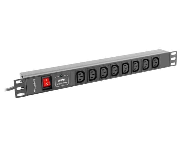 LANBERG LISTWA ZASILAJĄCA RACK 19" PDU PDU-08I-0200-C20-BK (1U, 16A, 8X IEC C13, 2M, WTYK C20) — zdjęcie 1 z 4