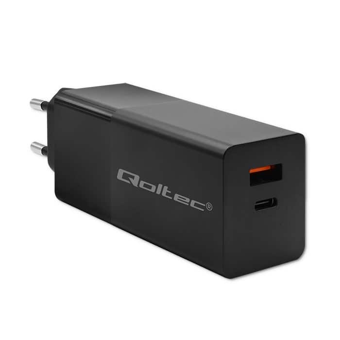 QOLTEC ŁADOWARKA GAN POWER PRO | 1XUSB-C | 1XUSB | 100W | 5-20V | 1.5-5A | PD | CZARNA — zdjęcie 1 z 7