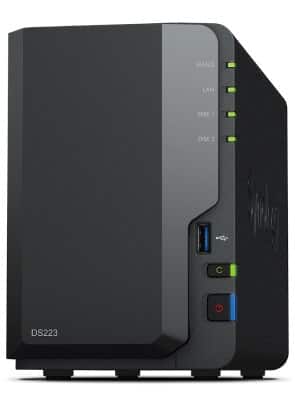 NAS Synology DS223; Tower; 2x (3.5" SATA HDD)/2.5" HDD SSD); Realtek RTD1619B;,2GB DDR4, 1x 1GbE RJ-45 — zdjęcie 1 z 7