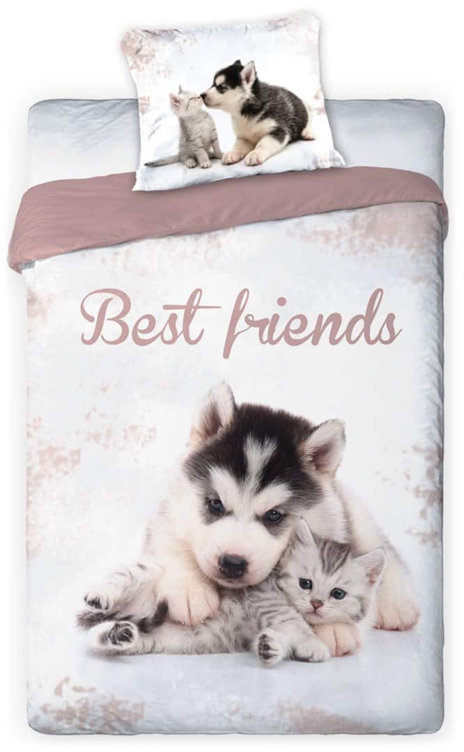 BEST FRIENDS PIES I KOT - Komplet Pościeli 140x200cm + Poduszka