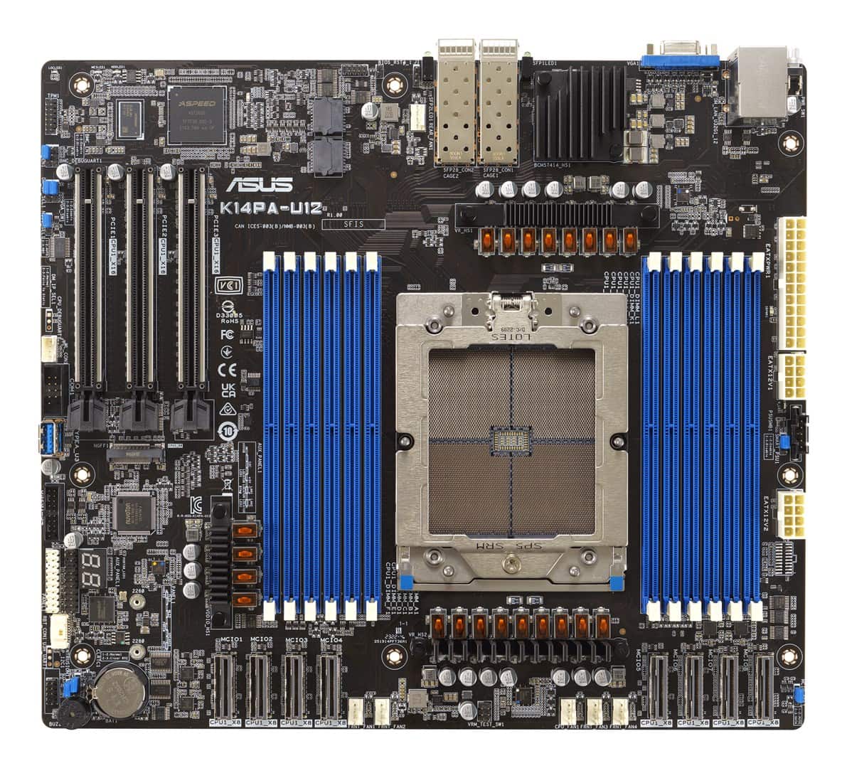 Płyta główna Asus K14PA-U12/ASMB11 1x SP5 AMD Epyc 9004 SoC (12xDIMM, 2xSFP28 25G, 3xPCIe 5.0 x16 slot, ASMB11, CEB) — zdjęcie 1 z 4