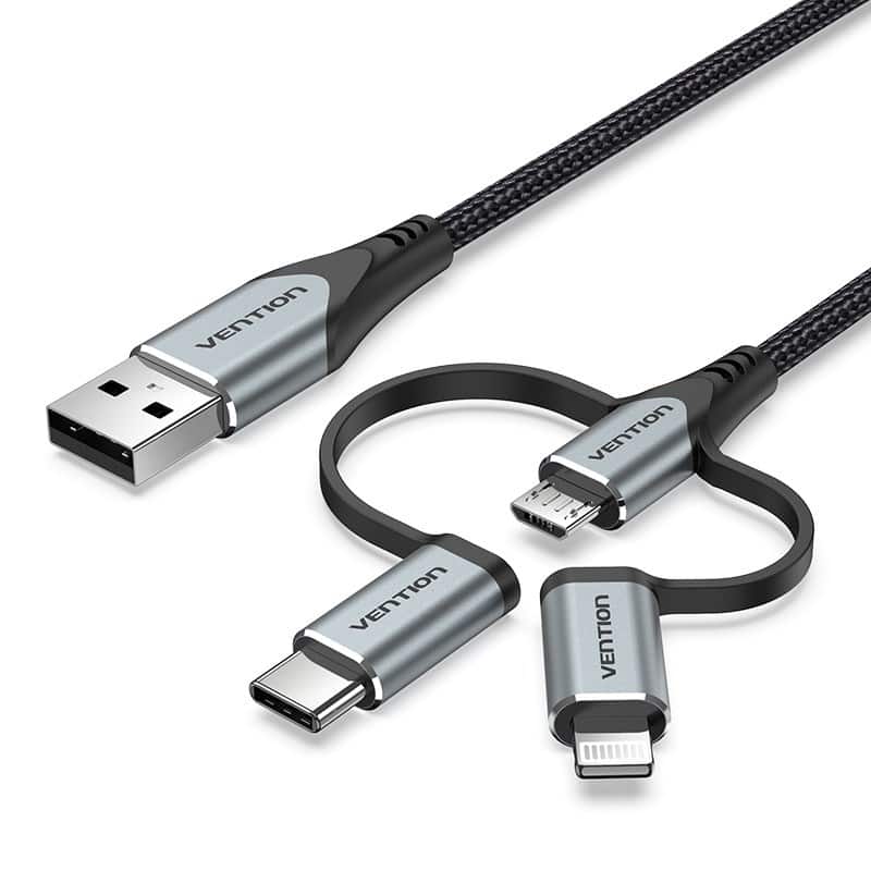 Kabel Vention USB-A  3w1 Micro-B USB-C Lightning 1m szary — zdjęcie 1 z 8