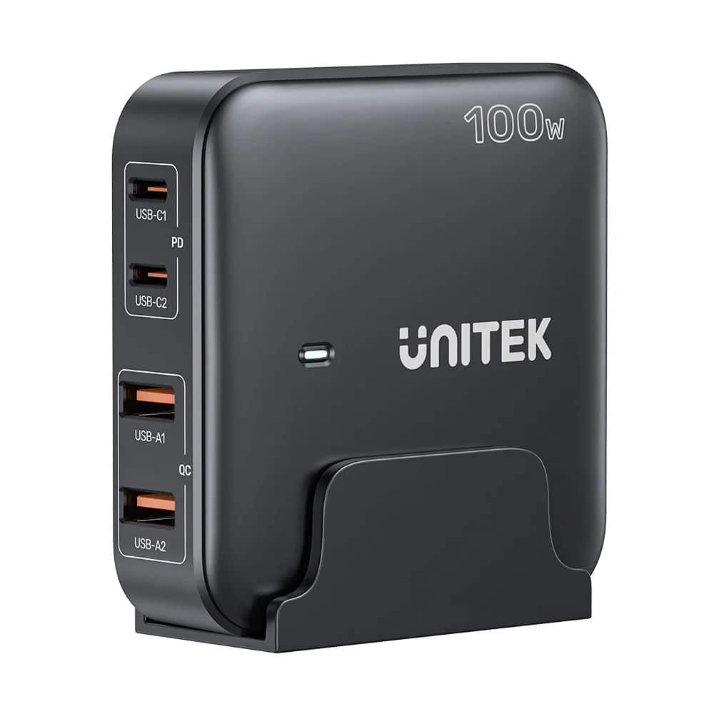 UNITEK ŁADOWARKA BIURKOWA GAN 100W 2XUSB-A 2XUSB-C CZARNA — zdjęcie 1 z 8