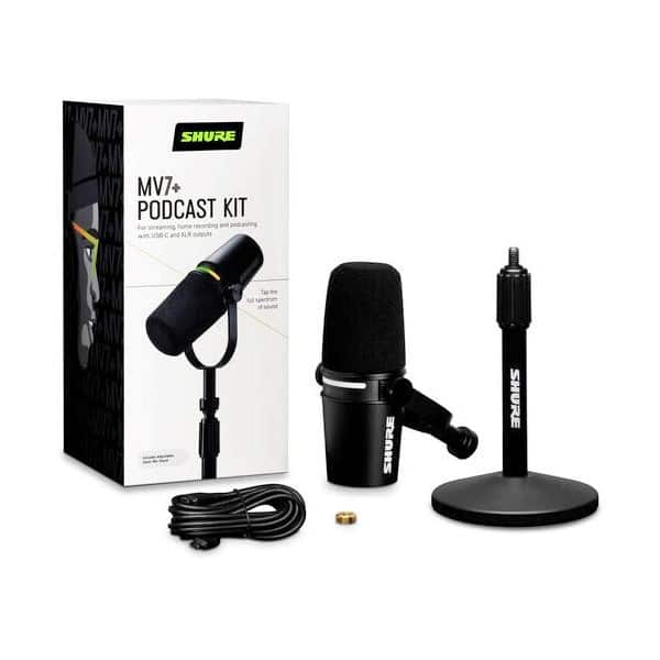 Shure MV7+-K-BNDL - Mikrofon lektorski/wokalny ze złączem XLR/USB-C Czarny + statyw biurkowy GATOR — zdjęcie 1 z 5