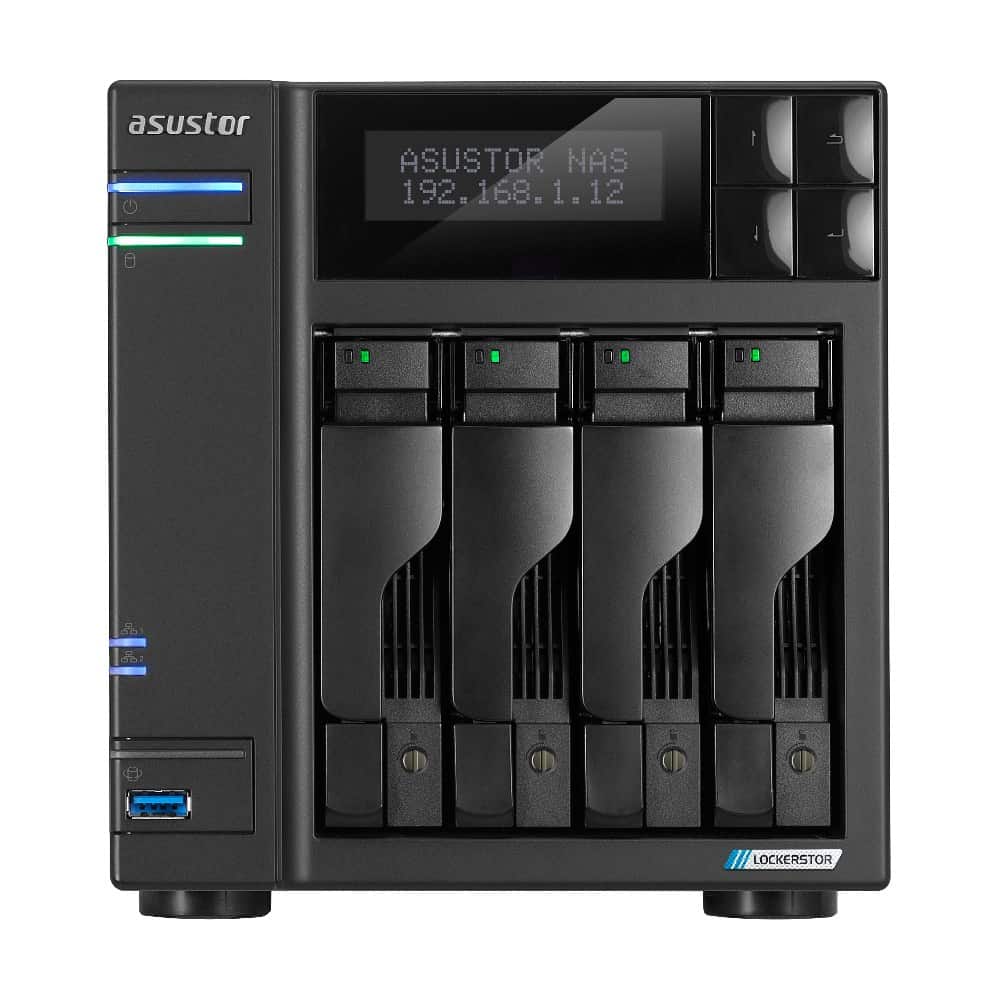 NAS Asustor AS6704T; Tower; 4x (3.5" SATA HDD/ 2.5" SSD); Intel Celeron N5105; 4GB DDR4 SODIMM (max. 16GB), 2x 2.5GbE, 4x M.2 2280 NVMe PCIe 3.0, 2x USB 3.2 Gen, 1x HDMI 2.0b, 1x optional 10 GbE card — zdjęcie 1 z 6