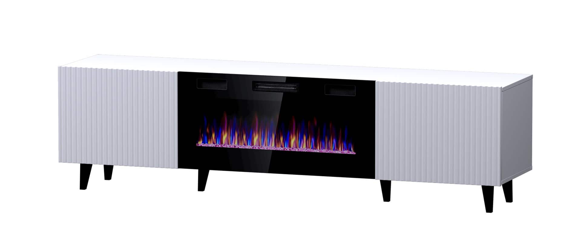 Szafka RTV PAFOS EF z kominkiem elektrycznym 180x42x49 biały mat — zdjęcie 1 z 4