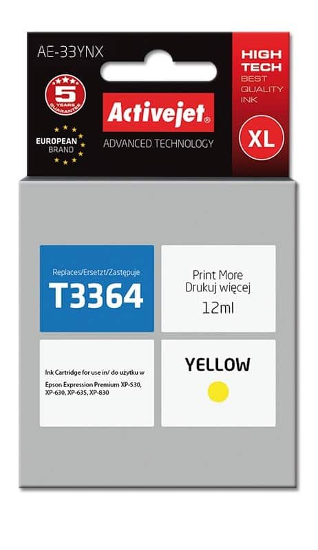 Activejet AE-33YNX Tusz 12 ml, żóloty, Epson 33XL Zamiennik