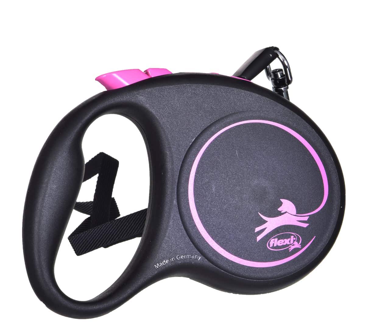 Smycz flexi automatyczna Black Design S taśma 5 m - dla psa do 15 kg, kolor różowy — zdjęcie 1 z 5
