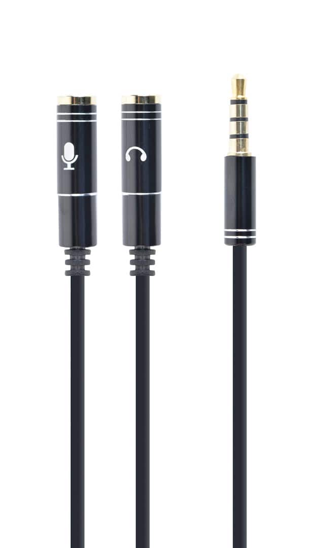 Kabel GEMBIRD CCA-417M (4-Pin, Mini Jack M - 2x Mini Jack F; 0,20m; kolor czarny) — zdjęcie 1 z 2