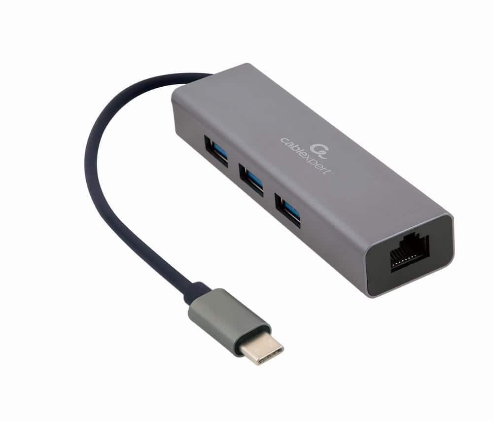 GEMBIRD ADAPTER USB-C -> LAN RJ-45 1GB NA KABLU HUB 3X USB 3.1 — zdjęcie 1 z 2
