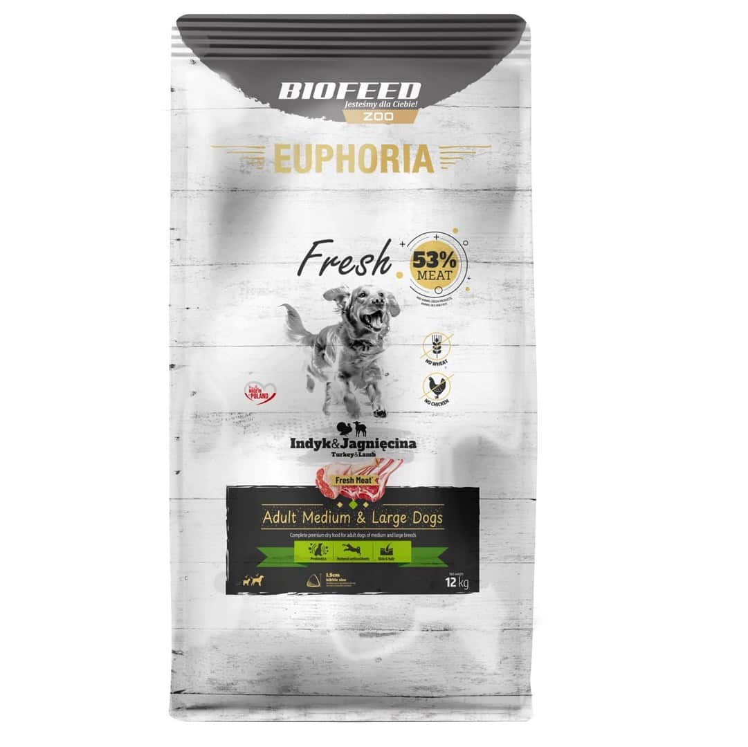 BIOFEED Euphoria Fresh Meat Adult Medium & Large Indyk i Jagnięcina 12kg