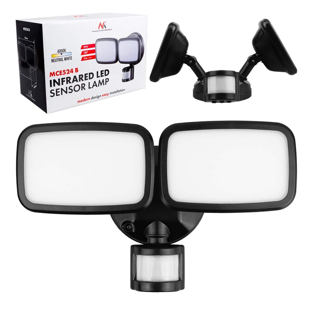 MACLEAN ŚCIENNA LAMPA LED, Z CZUJNIKIEM PIR, 20W, 1500LM, IP65, NEUTRAL WHITE 4000K, CZARNA MCE524 B — zdjęcie 1 z 8