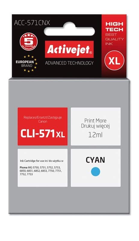 Activejet ACC-571CNX Tusz Zamiennik dla Canon CLI-571XLC