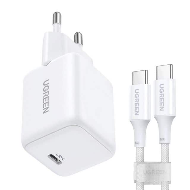 Ładowarka sieciowa Ugreen X513 30W GaN 1x USB-C + kabel USB-C 1m - biała — zdjęcie 1 z 4