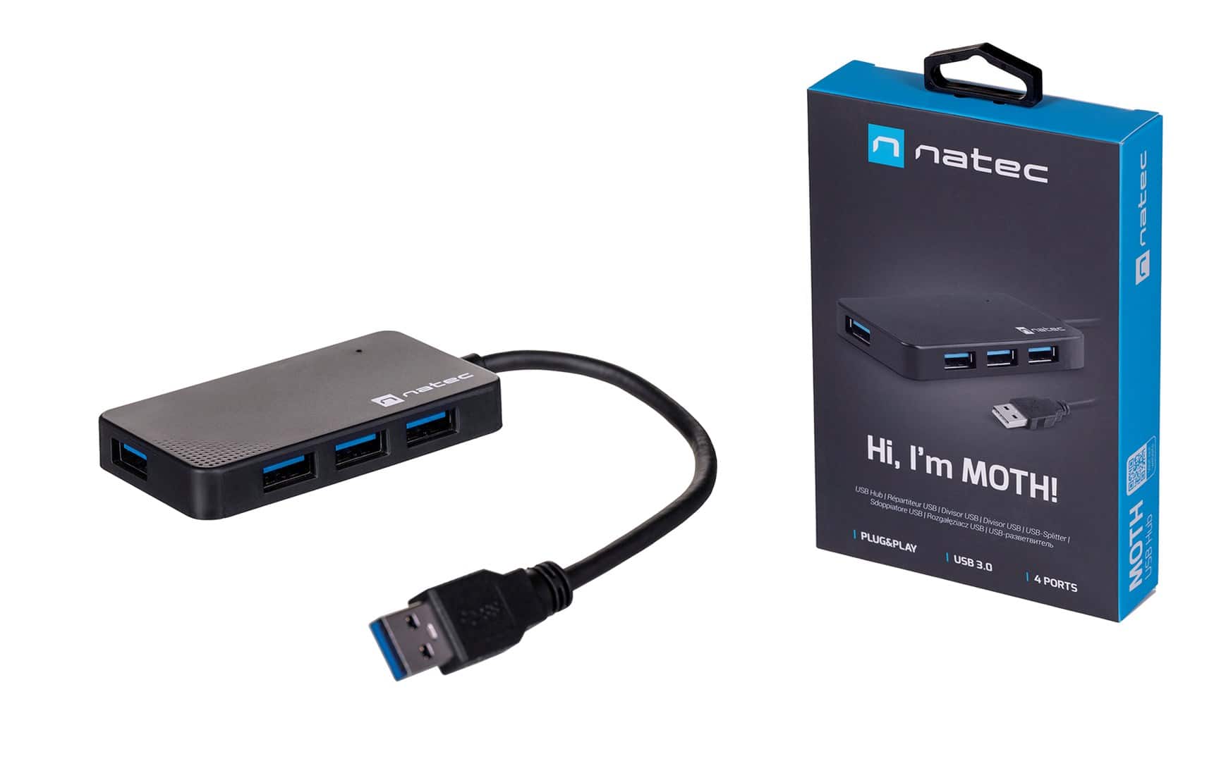Hub NATEC Moth NHU-1342 (4x USB 3.0; kolor czarny) — zdjęcie 1 z 8