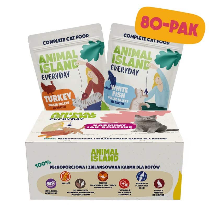 ANIMAL ISLAND indyk/biała ryba w rosole karma dla kota 80x85g — zdjęcie 1 z 2