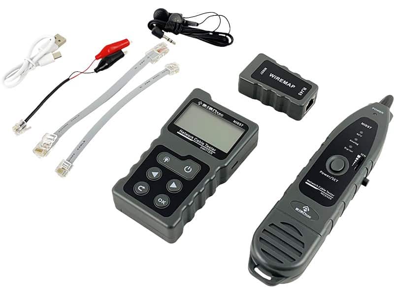 ALANTEC Tester kabli sieciowych z funkcjami PoE, śledzenia, pomiaru długości i testowania ciągłości z wyświetlaczem, Wszechstronny (NI057) — zdjęcie 1 z 2