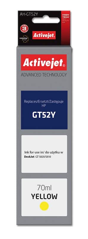 Activejet AH-GT52Y Buteleczka z tuszem, 70 ml, żółty, kompatybilna z HP — zdjęcie 1 z 2