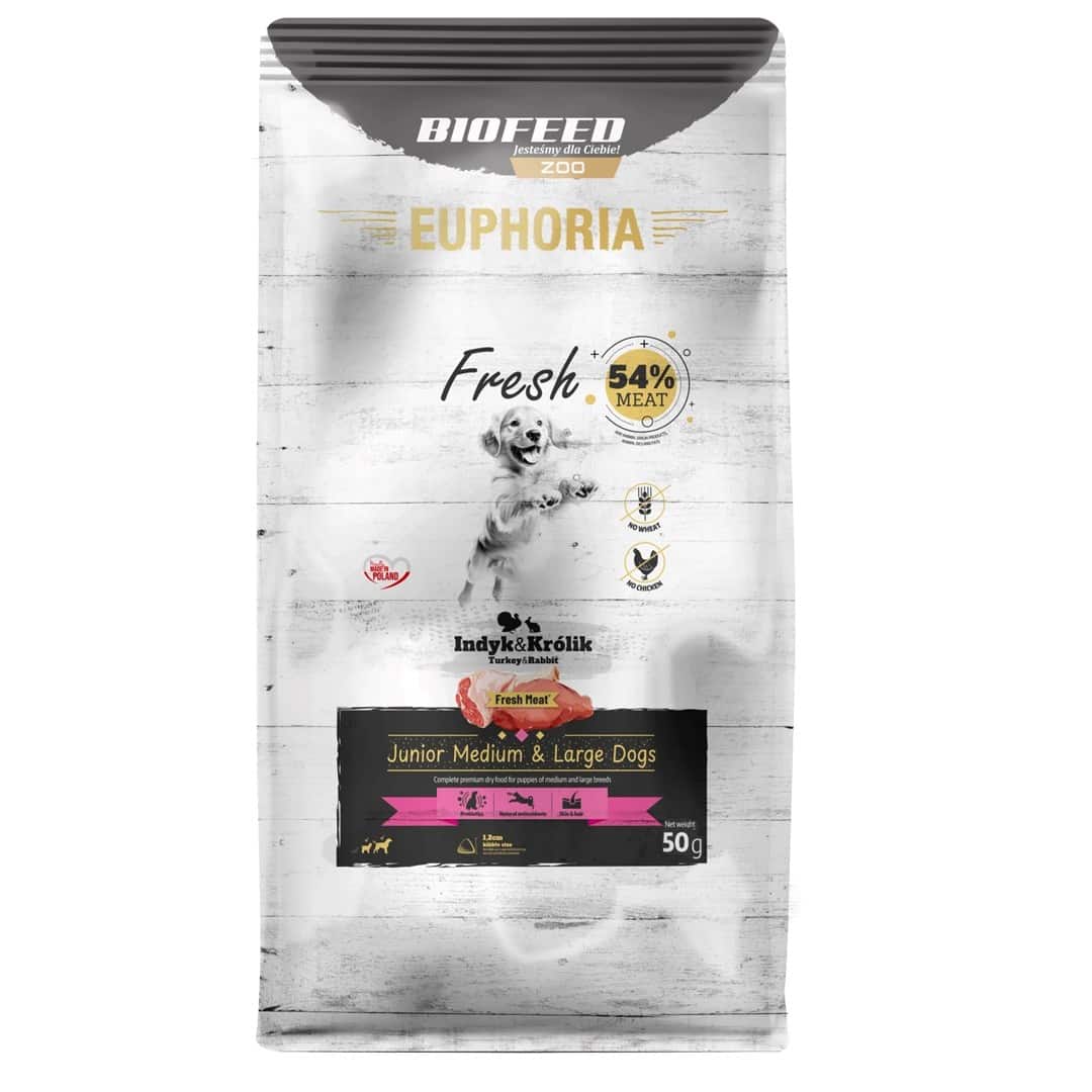 BIOFEED Euphoria fresh meat Junior Indyk/Królik M/L 50gr