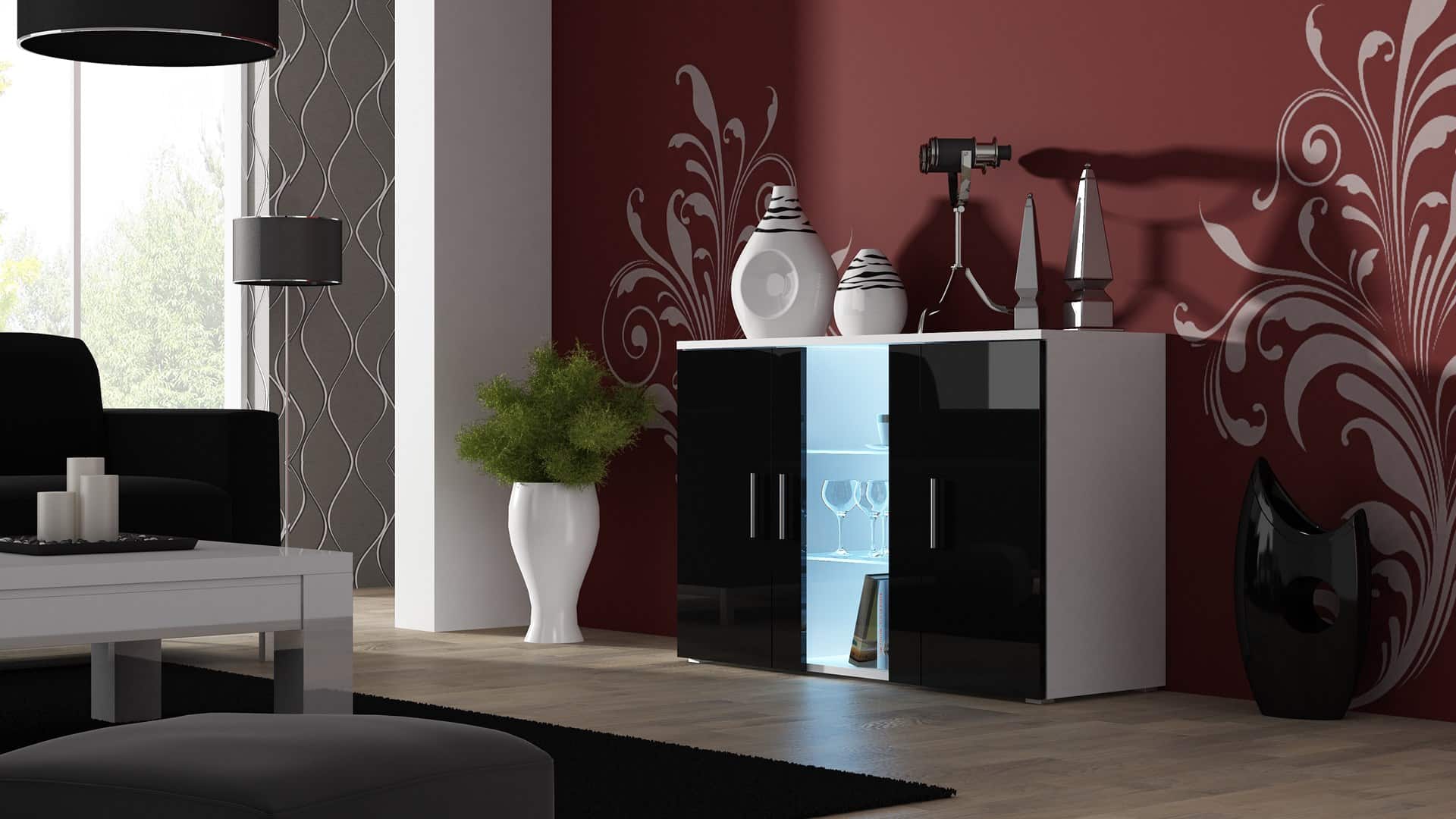 Komoda 120cm SOHO S7 biały/ czarny połysk — zdjęcie 1 z 3