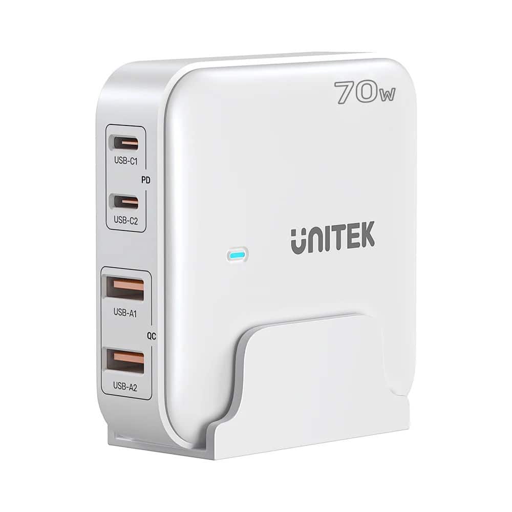 UNITEK ŁADOWARKA BIURKOWA GAN 70W 2XUSB-A 2XUSB-C BIAŁA — zdjęcie 1 z 6