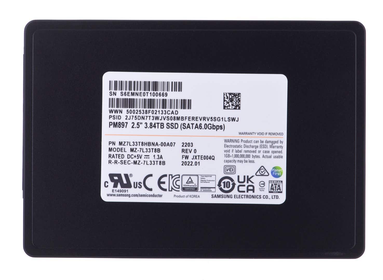 Dysk SSD Samsung PM897 3.84TB SATA 2.5" MZ7L33T8HBNA-00A07 (DWPD 3) — zdjęcie 1 z 3
